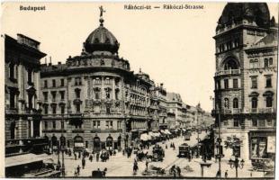 1915 Budapest VIII. Rákóczi út (Blaha Lujza tér), villamosok, útépítés, gyógyszertár, Zálogüzlet