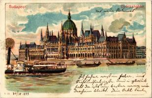 1899 Budapest V. Új Országház, gőzhajó. Kunstanstalt Kosmos S. IX. litho