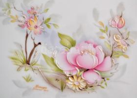 Limoges Gilis tál, részben kézzel festett, jelzett, apró kopásnyomokkal, d: 30,5 cm