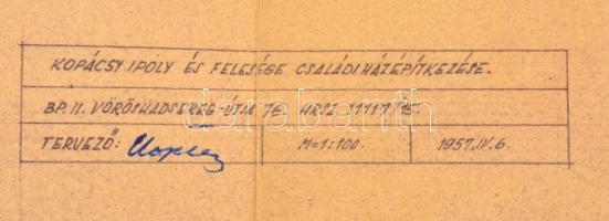 1957 Családi ház építési tervrajza, 37×98 cm