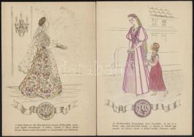 cca 1920 Magyar történelmi viseletek. Borsod, Tolna, Szolnok megye. 6 db litográfia 25x18 cm