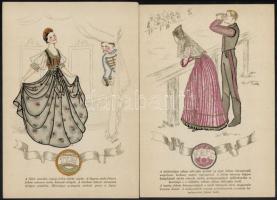 cca 1920 Magyar történelmi viseletek. Borsod, Tolna, Szolnok megye. 6 db litográfia 25x18 cm