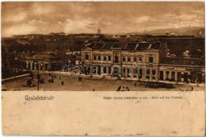 1911 Gyulafehérvár, Alba Iulia; Fő tér, háttérben a vár, Takarékpénztár, Fürst, Kohn üzlete. Schäser F. kiadása / main square, castle, savings bank, shops (felületi sérülés / surface damage)