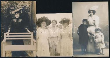 cca 1900-1935 6 db kalap- és sapkadivatot bemutató fotó, 9×11 és 9×14 cm közötti méretekben