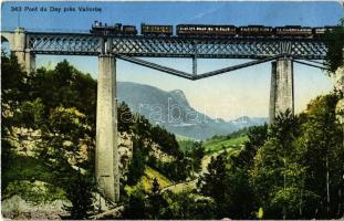 Vallorbe, Pont du Day / Viaduct du Day, locomotive, train (Rb)