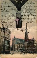 1905 Vienna, Wien; Montage postcard with couple in an air balloon (EB)
