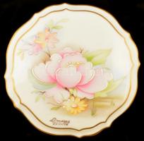 Limoges bonbonier, részben kézzel festett, jelzett, apró kopásnyomokkal, d:14 cm