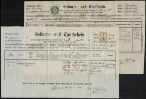 1864-1870 5 db okmánybélyeges okmány cseh és lengyel területekről, viaszpecséttel