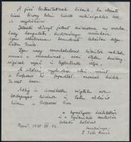 1938 Bp., Dr. Tóth Aurél (1909-1980) geográfus saját kézzel írt levele