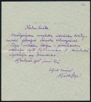 1936 Bátky Zsigmond (1874-1939), a Magyar Nemzeti Múzeum igazgatójának kézzel írt levele