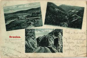 1909 Oravica-Anina, Oravita-Anina; Gebirgsbahn, Viaduct im Zsittin Thal / Oravica-Aninai vasúti hegyipálya, Krassova vasútállomás, Zsittini-völgyi viadukt és alagút, gőzmozdony. Kiadja Weisz Félix / mountain railway bridge, viaduct, locomotive, railway station, tunnel (EK)