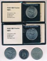 1981. 100Ft Ni "FAO I. - Világélelmezési nap" (3x) eredeti fekete műbőr tokban (2db), tanú...