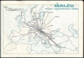 cca 1980 A MALÉV járatinformációs füzete a célállomások térképével, rajzokkal, jó állapotban, 64p