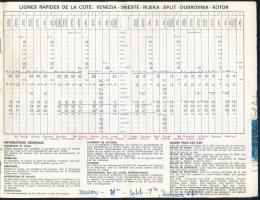 cca 1970 Jadrolinija hajózási prospektus, menetrendekkel