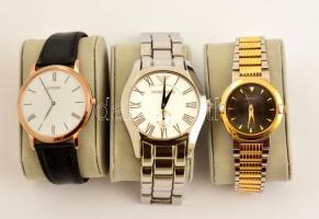 Exkluzív, zárható óratartó doboz kulccsal, 5 férőhellyel, benne 3 db jó állapotú kvarc karóra: Arman...