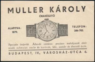 1942 Bp.IV, Müller Károly órakészítő által kiállított jótállási jegy