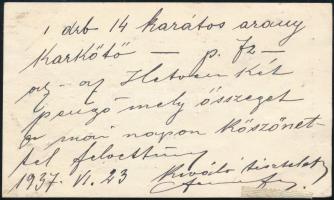 1937 Fenyves és Fodor Ékszerészek Budapest IV. reklámlapja, hátoldalon számlajegyzékkel