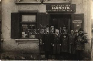 1926 Komló, Komló és Vidéke Hangya fogyasztási szövetkezet üzlete, Pécsi Pannonia sörfőző és Lux Petrol reklámok, dohányáruda. photo