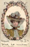 1899 Lady and men artist Litho