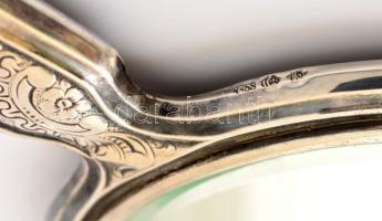 Ezüst (Ag.) borítású kézitükör, jelzett, 25×13 cm, apró hibával, bruttó: 246 g