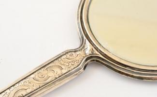 Ezüst (Ag.) borítású kézitükör, jelzett, 25×13 cm, apró hibával, bruttó: 246 g