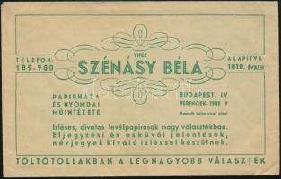 vitéz Szénásy Béla Papírháza és Nyomdai Műintézete Budapest IV. papírboríték