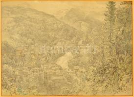 Libay Károly Lajos (1816-1888): Gastein látképe. Ceruza-fedőfehér, papír, jelzett, foltos, üvegezett keretben, 31×41cm