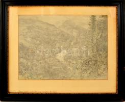 Libay Károly Lajos (1816-1888): Gastein látképe. Ceruza-fedőfehér, papír, jelzett, foltos, üvegezett...