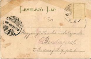 1907 Budapest VI. Andrássy utca, Operaház. Montázs esernyős párokkal az esőben. KI. V. Bp. 40. (r)