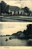 1912 Perjámos, Periam; Maros parti részlet, vízi hajómalom, Stefán Péter üzlete és saját kiadása. W. L. Bp. 2095/13. / Mures riverside with floating watermill (boat mill), publisher's shop, convenience store (r)