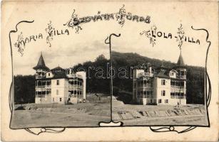 Szováta, Szovátafürdő, Baile Sovata; Maria villa és Lola villa. Fec. Scolik Károly cs. és kir. udvari fényképész / villas. Art Nouveau frame (EK)