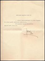 1933 Bp., József főherceg saját kezű aláírása gépelt köszönőlevélen