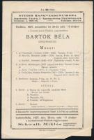 1927 Bartók Béla zeneszerző zongoraestjének műsora, a Zeneművészeti Főiskola nagytermében