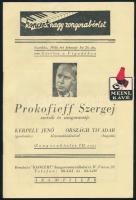 1936 Szergej Prokofieff (Szergej Szergejevics Prokofjev) szerzői és zongoraestjének műsora, sok reklámmal