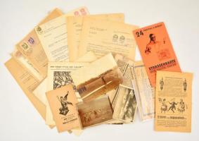 1845-1986 Vegyes papírrégiség tétel, kb. 30-40 db, fotók, német nyelvű újságok, marha levél, térkép, kérelmek..stb.