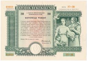 Budapest 1955. Hatodik Békekölcsön nyereménykötvénye 200Ft értékben, szárazpecséttel T:II