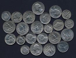 USA 1964-2000. 5c (6x), 10c (6x), 1/4$ (10x) + Kanada 1973. 5c T:2,3