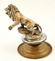 Maurice Roger Marx (1872- 1956): Oroszlán. Peugeot autómárka orrdísz, réz talpazaton, öntött fém ötv...