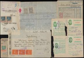 34 db okmánybélyges okmány és kivágás: valuta kiutalási lapok, okmányok, számlák