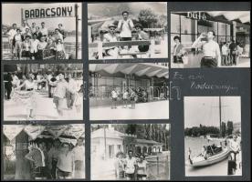 cca 1959-1960 Balatoni életképek (Badacsony, Siófok, hajók, fürdőzők, stb.), kb. 90 db albumlapra ragasztott fotó, feliratozva, 6×9 cm-es fotókkal