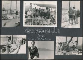 cca 1959-1960 Balatoni életképek (Badacsony, Siófok, hajók, fürdőzők, stb.), kb. 90 db albumlapra ra...