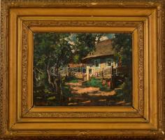 Zemplényi Tivadar (1864-1917): Házudvar. Olaj, karton, jelzett, hibás keretben, 28×37 cm