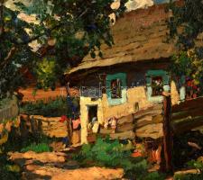 Zemplényi Tivadar (1864-1917): Házudvar. Olaj, karton, jelzett, hibás keretben, 28×37 cm