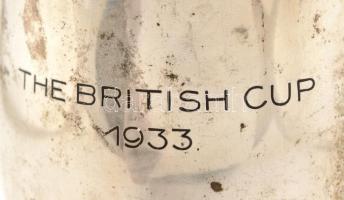 Ezüst (Ag.) kupa, jelzett (Bachruch), gravírozott felirattal "The British Cup", m: 19 cm, ...