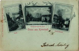 1901 Brassó, Kronstadt, Brasov; Árokmente, Tömös csatorna, Árvaház utcai kapu / Graft, Waisenhausgässer-Thor, Tömös-Kanal / castle, gate, canal. W. Hiemisch Art Nouveau, floral (EK)