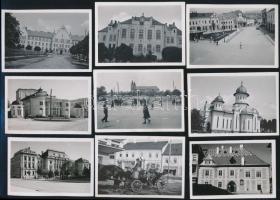 cca 1940 Erdélyi városképek (Tusnád, Borszék, Kolozsvár, Nagyvárad, Gyergyószentmiklós, stb.), 42 db hátoldalon feliratozott fotó, 6×8 cm