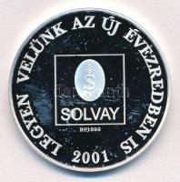 Bognár György (1944-) 2001. Solvay Pharma - Legyen velünk az új évezredben is Ag emlékérem eredeti tokban, tanúsítvánnyal (31,19g/0.999/42,5mm) T:PP ujjlenyomat