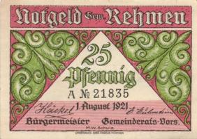 Német Birodalom/Weimari Köztársaság Rehmen 1921. 25Pf (2X)+ 50Pf (4X) 6klf, teljes sor T:I
