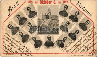 1849-1899 Arad, Aradi vértanúk 50. évforduló emléklapja. Nyomta és kiadja Muskát M. / 13 Hungarian martyrs of the Hungarian Revolution in 1848-49, 50th anniversary commemorative card (EK)