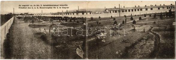 Ungvár, Uzshorod, Uzhorod; az ungvári cs. és kir. 2. tartalékkórházai temetője. Basa Péter fényk. műterméből. Kihajtható panorámalap / Friedhof des k.u.k. Reservespital No. 2. in Ungvár / cemetery of the K.u.K. military reserve hospitals in Uzhorod. foldable panoramacard (ázott sarok / wet corner)